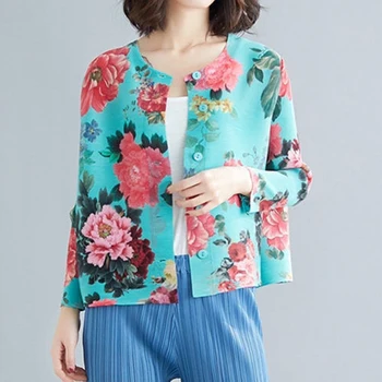 Плиссированная куртка с цветочным принтом, свободный повседневный топ, элегантные женские роскошные дизайнерские блузки, роскошная футболка высокого качества