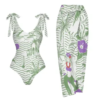 Цельный купальник с цветочным принтом и кимоно, купальники с V-образным вырезом, Женский купальный костюм с контролем живота, летняя пляжная одежда